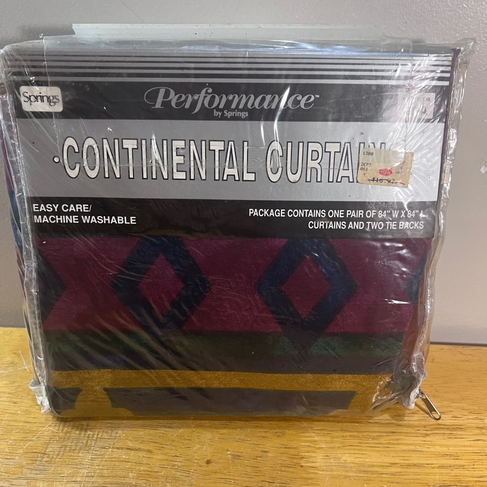 Springs Portofino Continental Curtains Vtg 84x84 Wine NIP Geometric Tie Backs